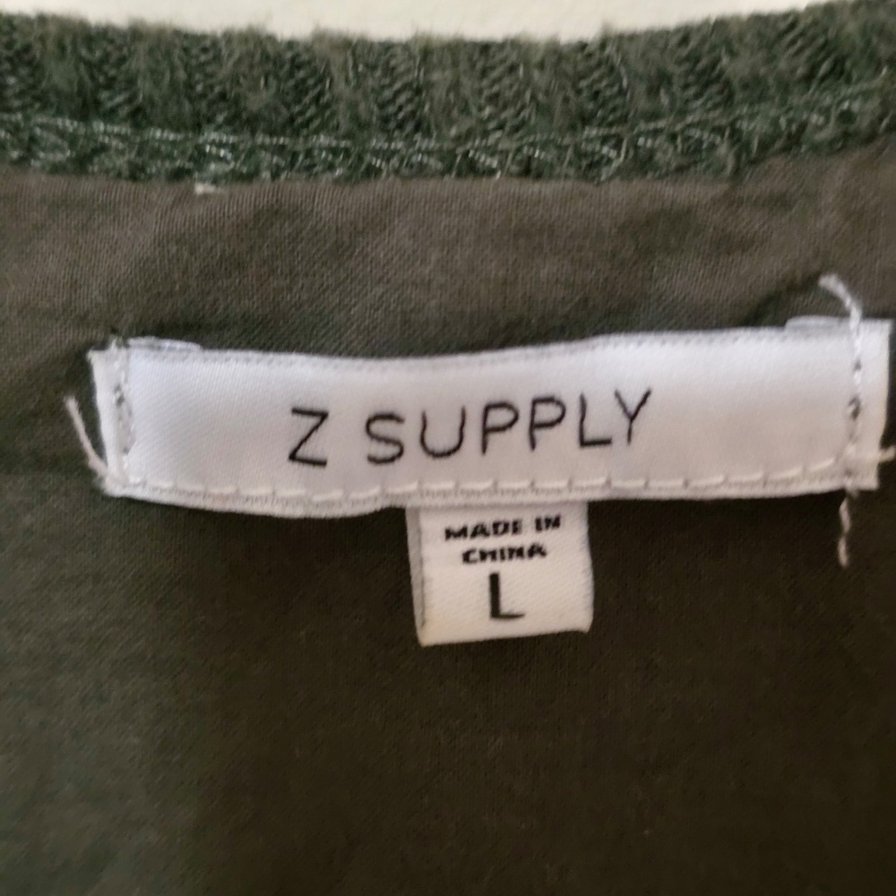 Z Supply Olive Green Ribbed Henley Mini Dress Long Sleeve Large Comfy Chic - Picture 2 of 7